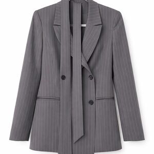 Women’s Gray Pinstripe Suit with a Fabric Belt, size M (fits US size 4-6), $100